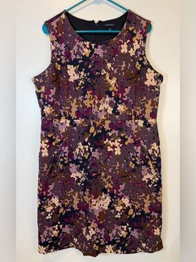 Lands’ End Purple Floral Sleeveless Ponte Knit Sheath Midi Dress Women’s Size 16